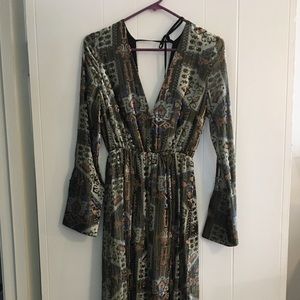Topshop Green Multi Metallic Devore Plunge Dress